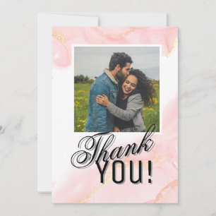 Rose & White Marble Vein Photo Thank You Card