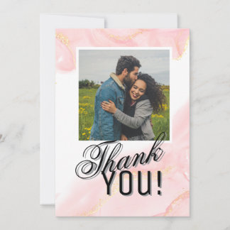 Rose & White Marble Vein Photo Thank You Card