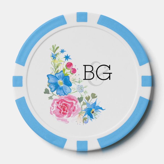Rose wildlfower watercolor | Personalize Poker Chips (Front)