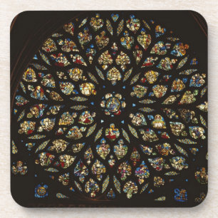 Rose window above the west door, with scenes depic coaster
