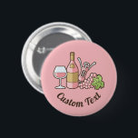 Rose Wine Button<br><div class="desc">Rose wine composition. Bottle,  glass,  corkscrew and grapes. Custom background colour. Custom text.</div>