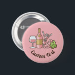 Rose Wine Button<br><div class="desc">Rose wine composition. Bottle,  glass,  corkscrew and grapes. Custom background colour. Custom text.</div>