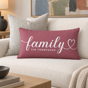 Rose Wine Family Heart Script Monogram Lumbar Pillow