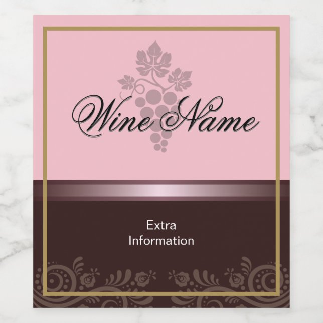 Rose Wine Label With Grapes (Single Label)