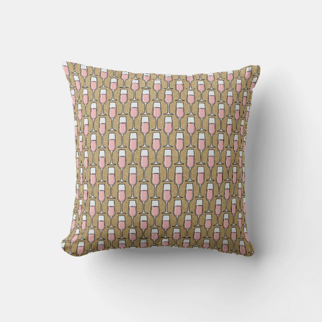 Rose Wine Pattern Gold Throw Pillow (Front)