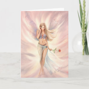 "Rose" Winged Fairy with a Red Rose Greeting Card