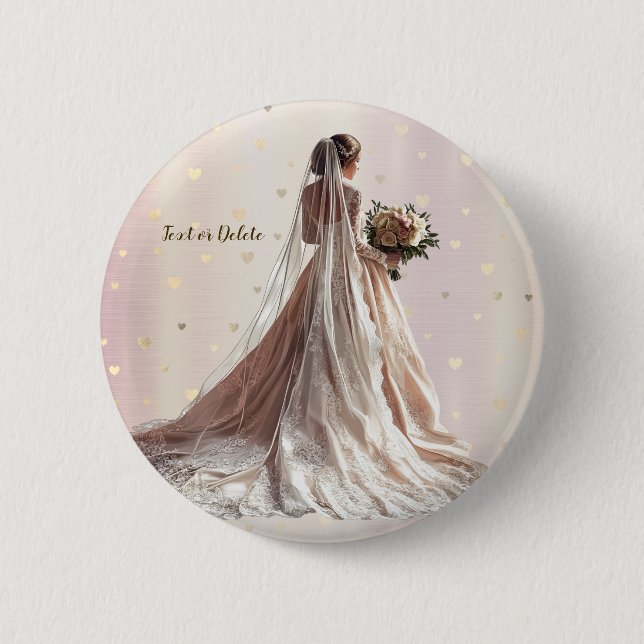 Rose Winter Wedding Bride Golden Shiny Heart Party 2 Inch Round Button (Front)