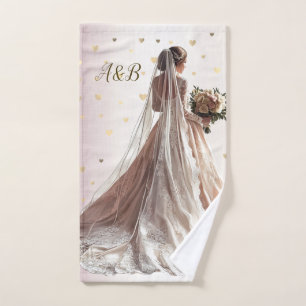 Rose Winter Wedding Bride Golden Shiny Heart Party Bath Towel Set