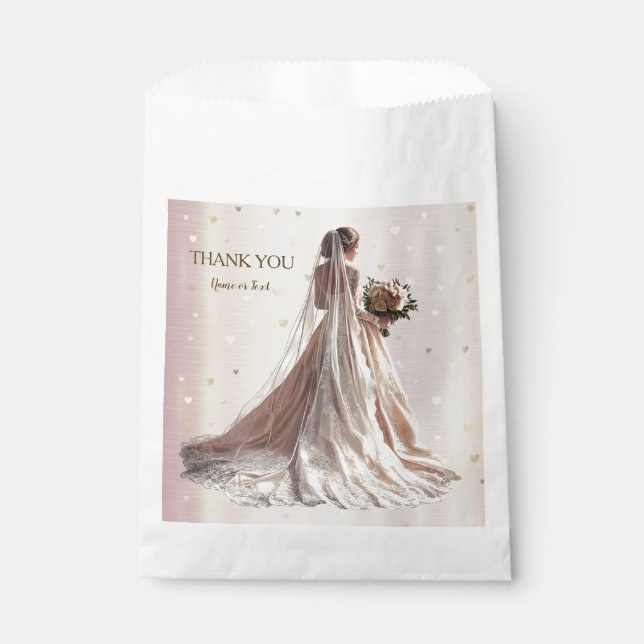 Rose Winter Wedding Bride Golden Shiny Heart Party Favour Bag (Front)