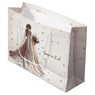 Rose Winter Wedding Bride Golden Shiny Heart Party Large Gift Bag
