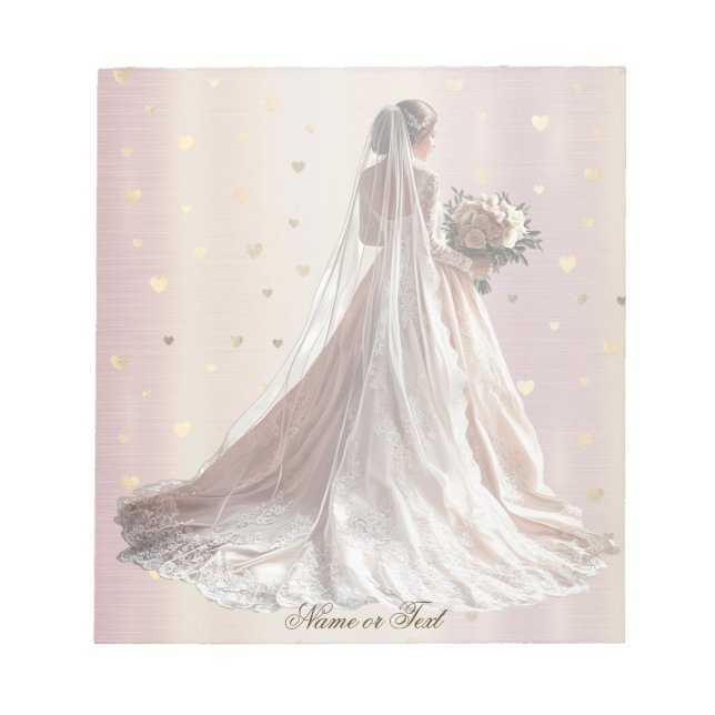 Rose Winter Wedding Bride Golden Shiny Heart Party Notepad (Front)