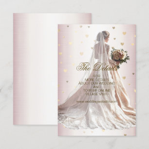 Rose Winter Wedding Bride Golden Shiny Hearts Enclosure Card