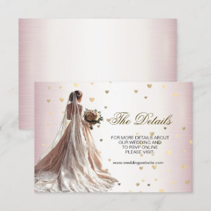 Rose Winter Wedding Bride Golden Shiny Hearts Enclosure Card
