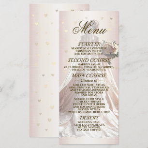 Rose Winter Wedding Bride Golden Shiny Hearts Menu