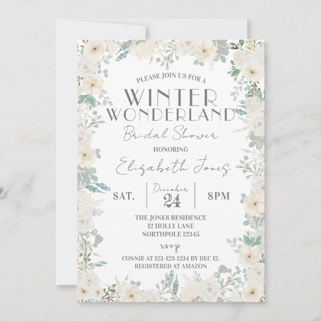 Rose Winter Wonderland Bridal Shower Invitation (Front)
