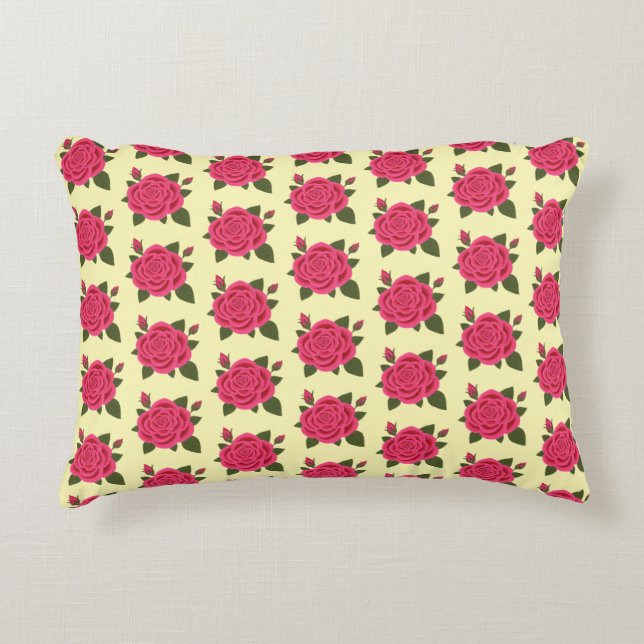 Rose with Buds Pale Yellow Accent Pillow (Front)