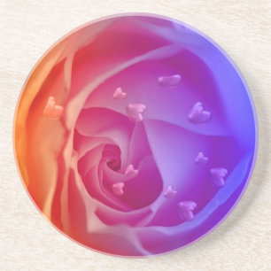 rose with hearts,blue coaster