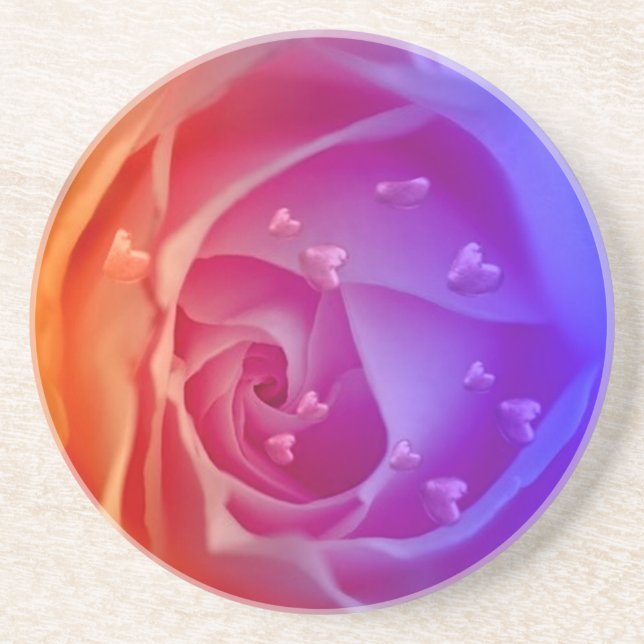 rose with hearts,blue coaster (Front)