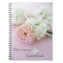 Rose with hydrangeas on pink guestbook