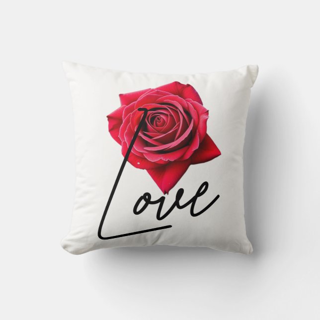 Rose with love in red and black throw pillow (Front)
