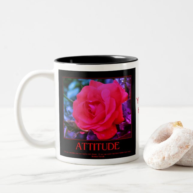 Rose With Thorns Life Inspirational Quote Two-Tone Coffee Mug (With Donut)