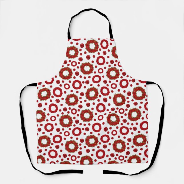 Rose Wreath Polka Pattern for Red Rose Lovers Apron (Front)