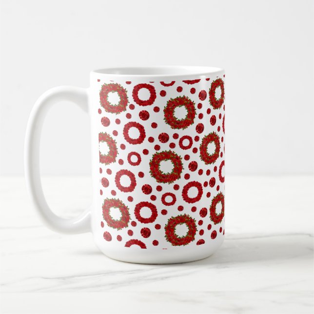 Rose Wreath Polka Pattern for Red Rose Lovers Coffee Mug (Left)
