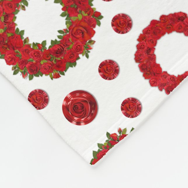 Rose Wreath Polka Pattern for Red Rose Lovers Fleece Blanket (Corner)