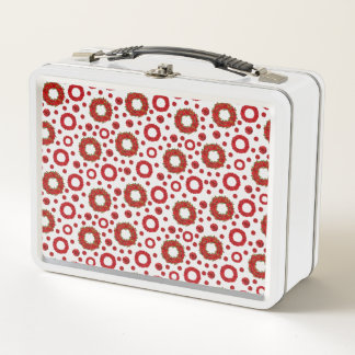 Rose Wreath Polka Pattern for Red Rose Lovers Metal Lunch Box