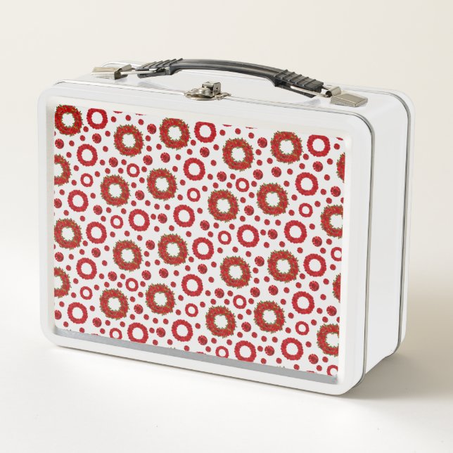 Rose Wreath Polka Pattern for Red Rose Lovers Metal Lunch Box (Front)