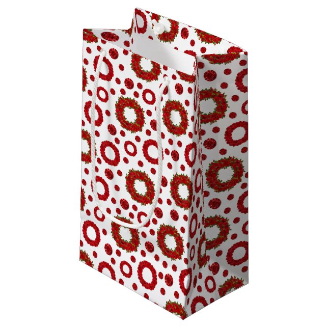 Rose Wreath Polka Pattern for Red Rose Lovers Small Gift Bag (Front Angled)