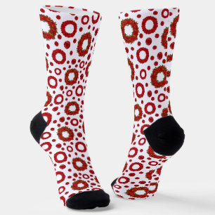 Rose Wreath Polka Pattern for Red Rose Lovers Socks