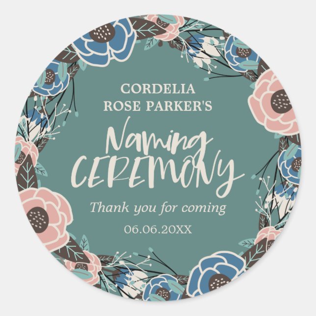 Rose Wreath | Thank You Naming Ceremony Classic Round Sticker (Front)