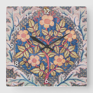 Rose Wreath, William Morris Square Wall Clock