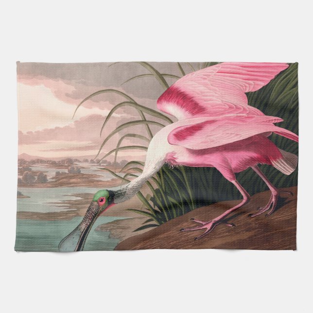 Roseate Spoonbill Audubon Bird Wildlife Kitchen Towel (Horizontal)