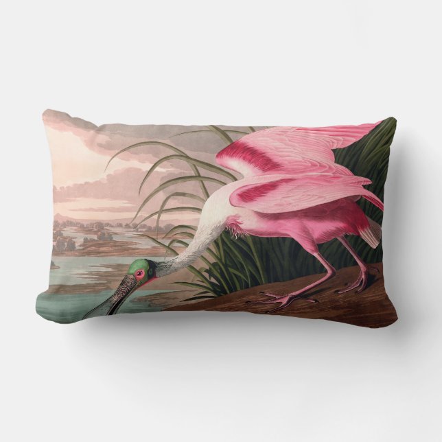 Roseate Spoonbill Audubon Bird Wildlife Lumbar Pillow (Front)