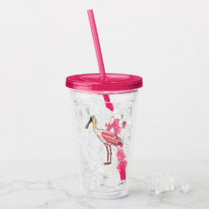 Roseate spoonbill bird cartoon illustration acrylic tumbler