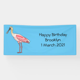 Roseate spoonbill bird cartoon illustration  banner