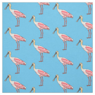 Roseate spoonbill bird cartoon illustration fabric