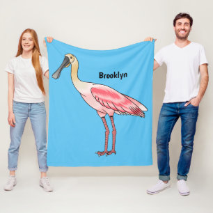 Roseate spoonbill bird cartoon illustration fleece blanket