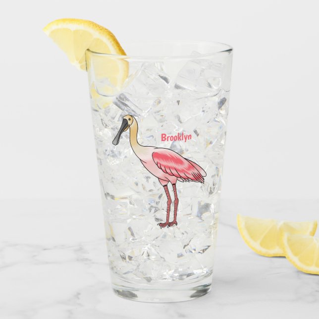 Roseate spoonbill bird cartoon illustration  glass (Front Ice)
