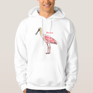 Roseate spoonbill bird cartoon illustration hoodie