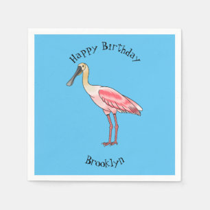 Roseate spoonbill bird cartoon illustration napkin