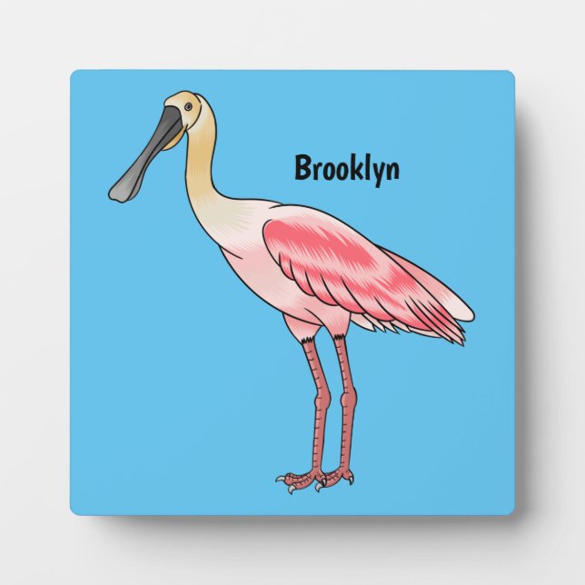 Roseate spoonbill bird cartoon illustration  plaque (Front)