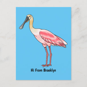 Roseate spoonbill bird cartoon illustration  postcard