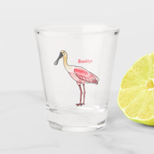 Roseate spoonbill bird cartoon illustration shot glass