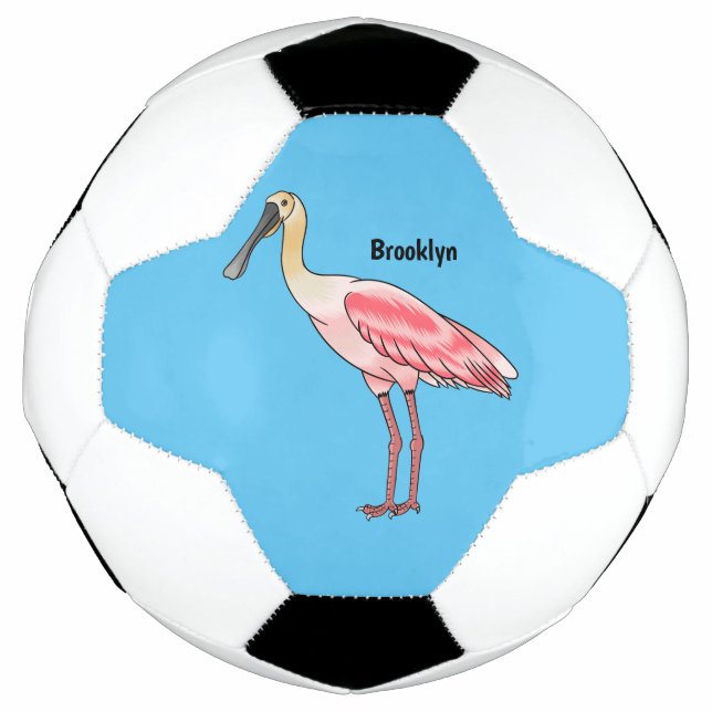 Roseate spoonbill bird cartoon illustration soccer ball (Front)