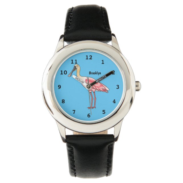 Roseate spoonbill bird cartoon illustration  watch (Front)