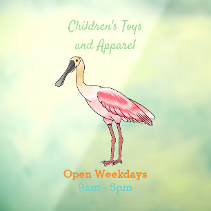 Roseate spoonbill bird cartoon illustration window cling