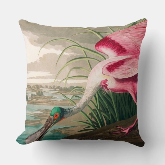 Roseate Spoonbill by John James Audubon Throw Pillow (Front)